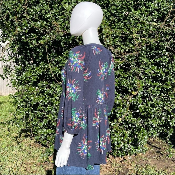 NWT ANTHRO Maeve Bohemian Babydoll 3/4 Sleeve Navy Floral T… - Picture 7 of 11